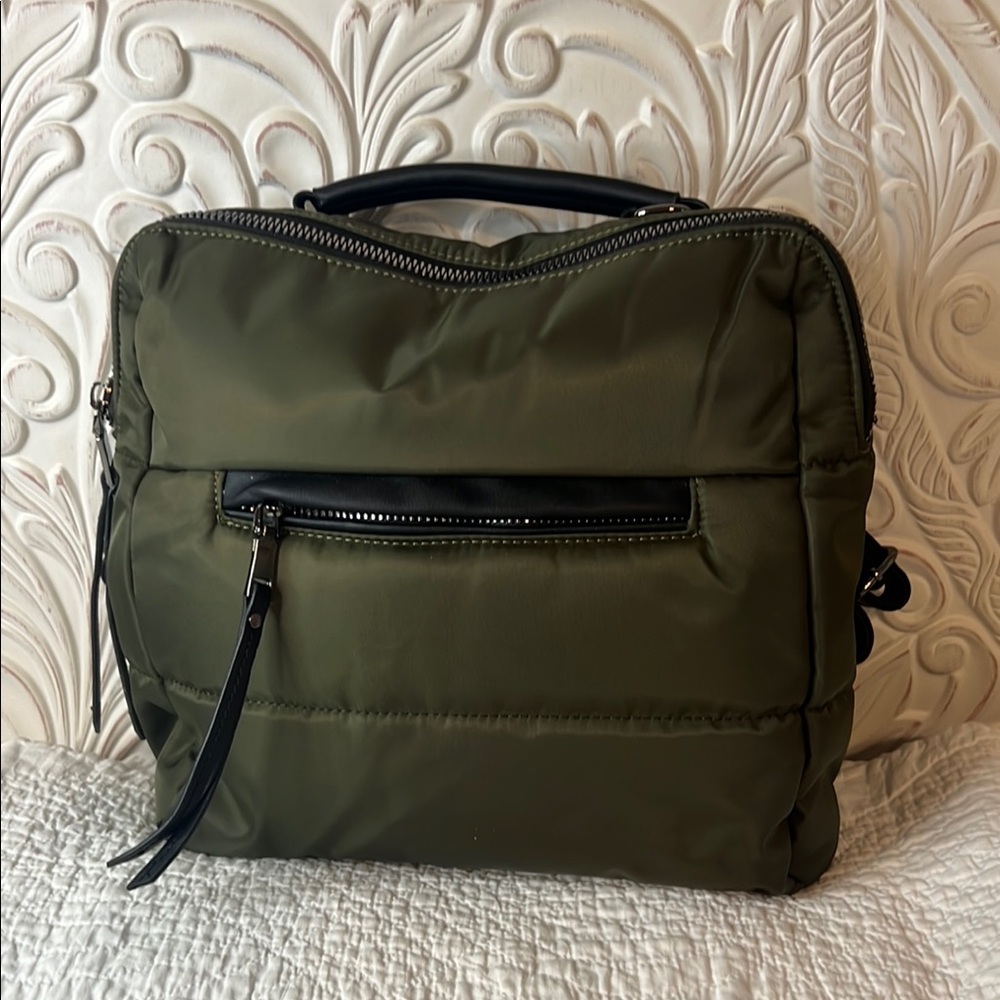 New Olive Green Nylon Puffer Backpack.